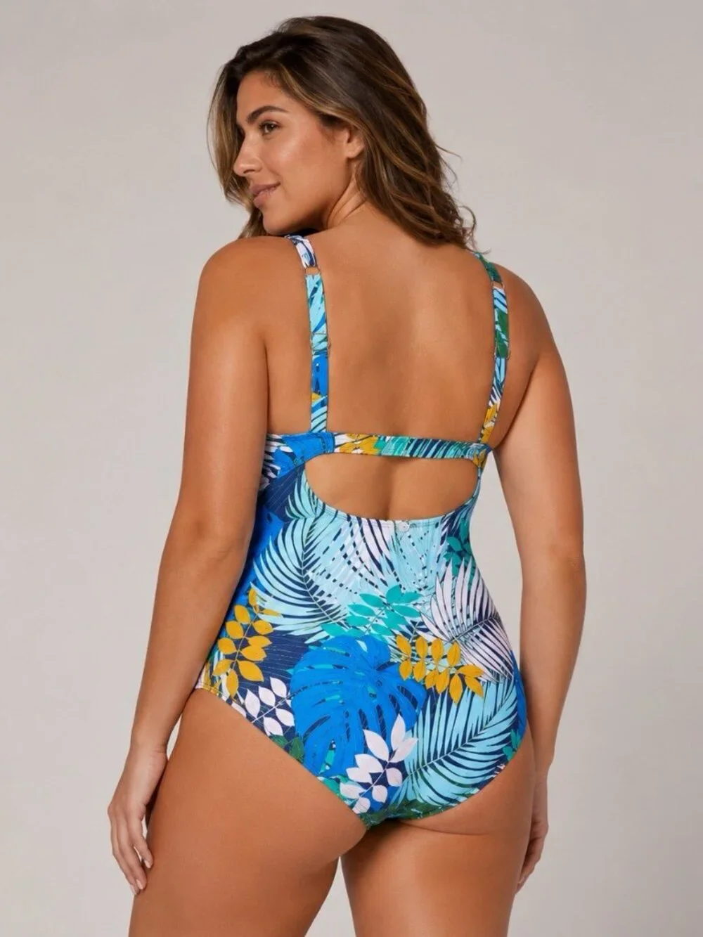 New Jantzen Size 22 W Jolie One-Piece Blue Palm Floral Bathing suit SwimSuit NWT